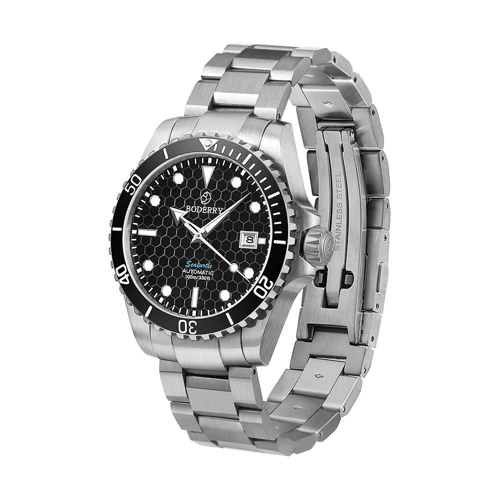 SEATURTLE.OCEAN(TITANIUM) - Automatic Titanium Diver Watch | Black/Ti-bracelet