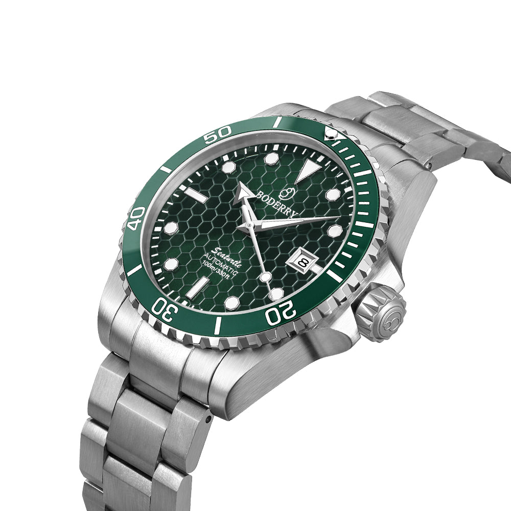 SEATURTLE.OCEAN(TITANIUM) - Automatic Titanium Diver Watch | Turtle Green/Ti-bracelet