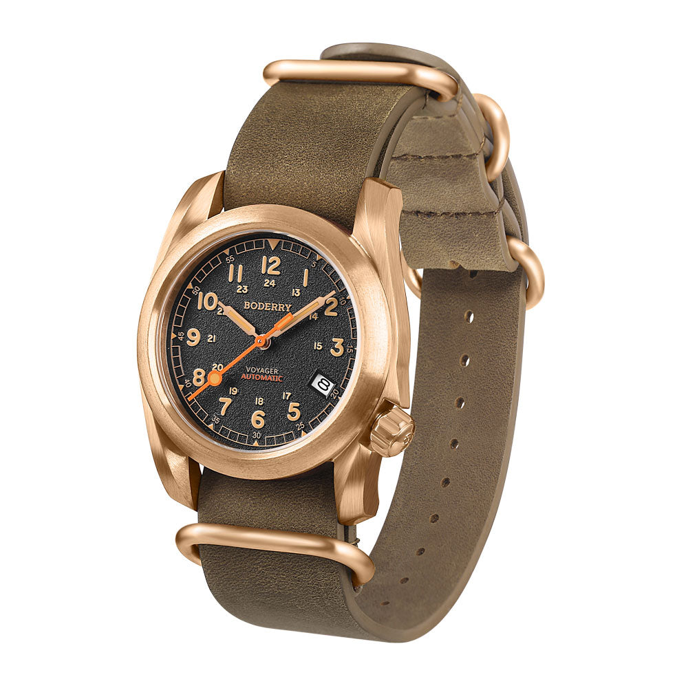 VOYAGER - 100M Waterproof Bronze Automatic Field Watch | Black