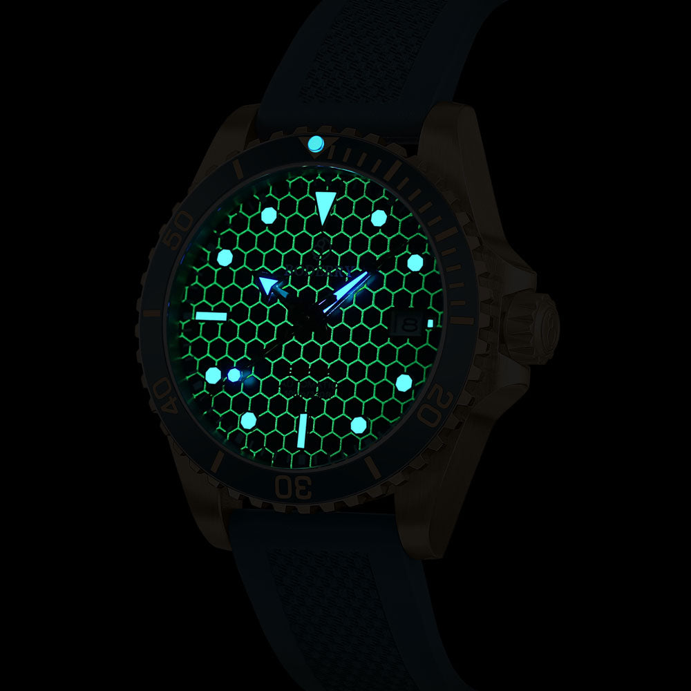 SEATURTLE.OCEAN(BRONZE) - Automatic Bronze Diver Watch | Sea Blue/FKM Rubber