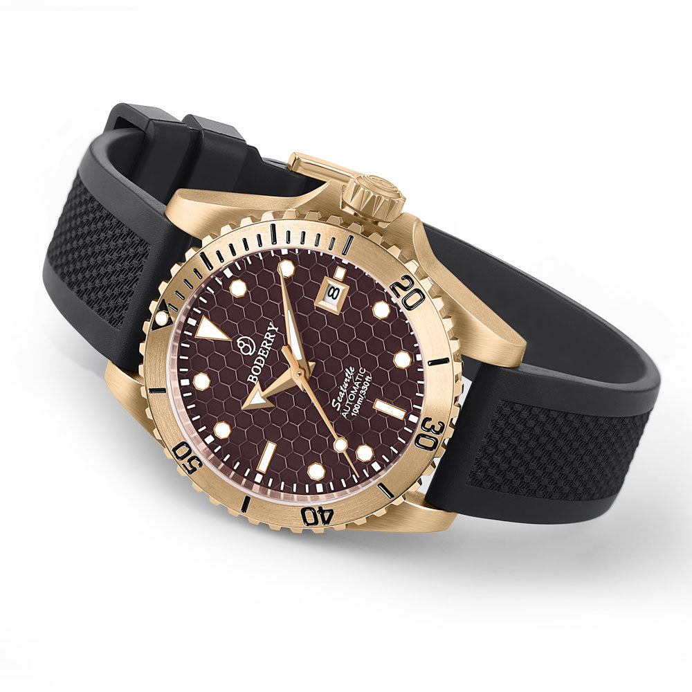 SEATURTLE.OCEAN(BRONZE) - Automatic Bronze Diver Watch | Red/FKM Rubber