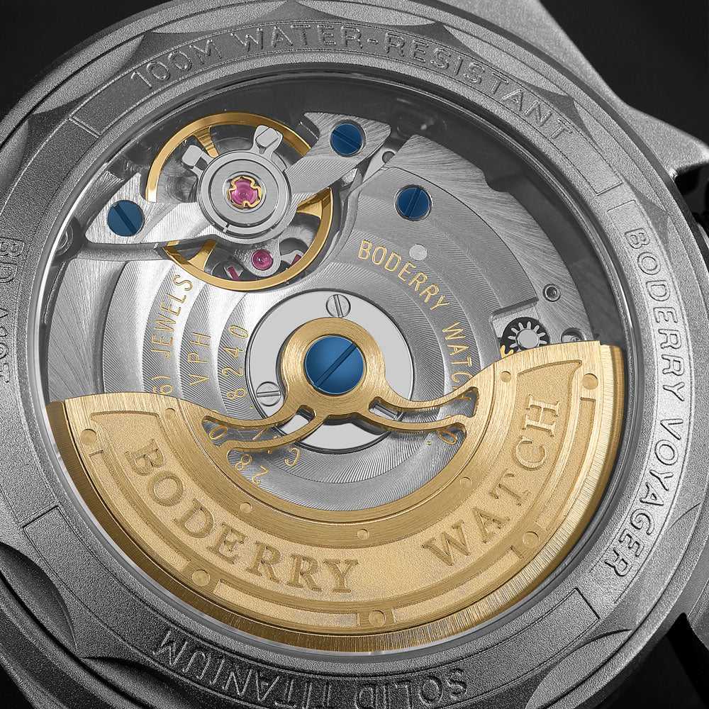 VOYAGER - ساعة ميدانية أوتوماتيكية من التيتانيوم مقاومة للماء 100 متر | أسود