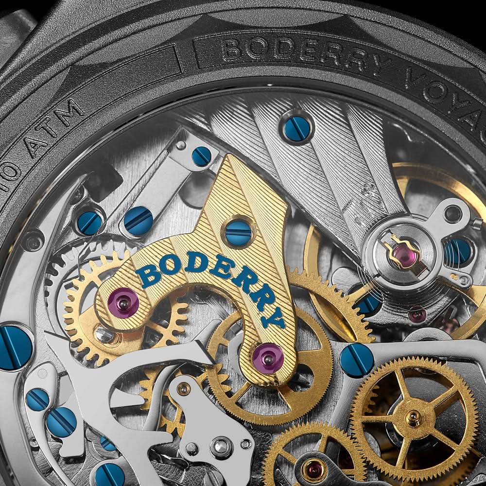 VOYAGER Chronograph - Titanium Mechanical Field Watch, 100M Water Resistant | Cerulean Blue/Bracelet