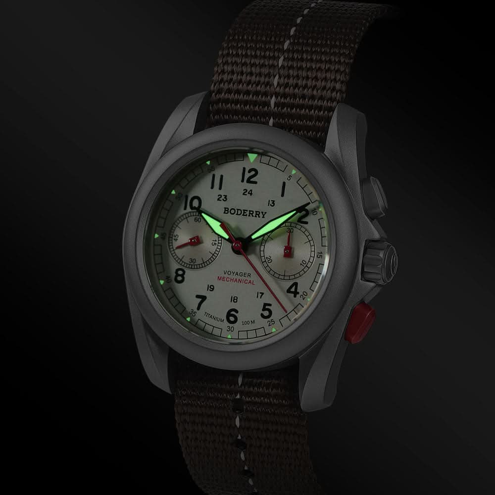 VOYAGER Chronograph - Titanium Mechanical Field Watch, 100M Water Resistant | Cream