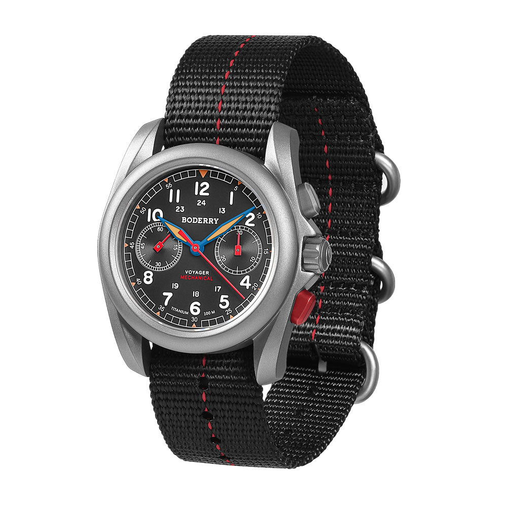 VOYAGER Chronograph - Titanium Mechanical Field Watch, 100M Water Resistant | Grey/Bracelet