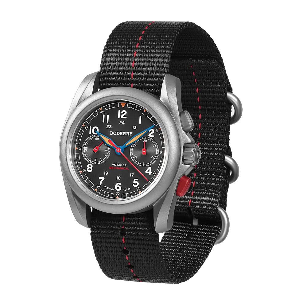 VOYAGER - ساعة ميدانية أوتوماتيكية من التيتانيوم مقاومة للماء 100 متر | أسود