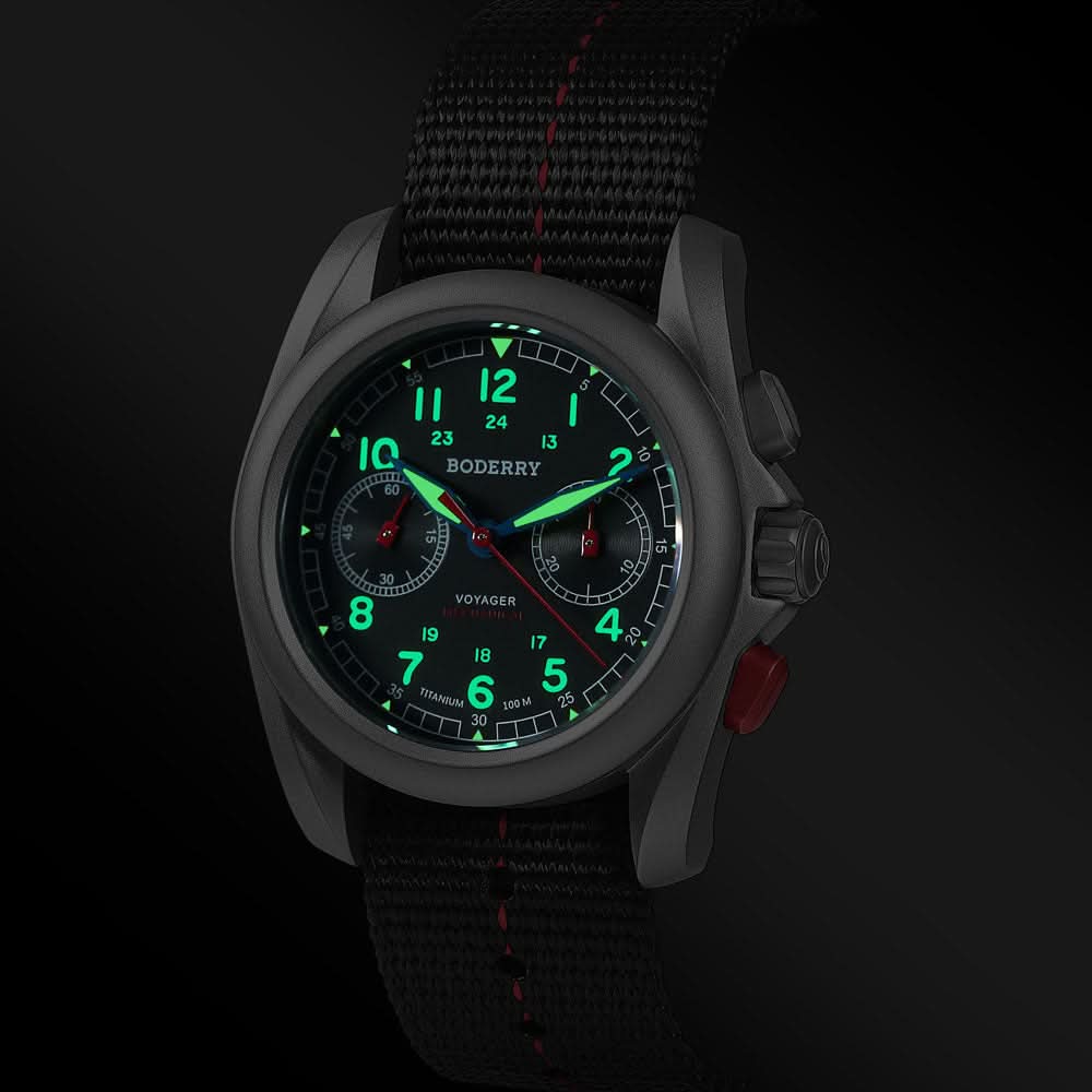 VOYAGER - ساعة ميدانية أوتوماتيكية من التيتانيوم مقاومة للماء 100 متر | أسود