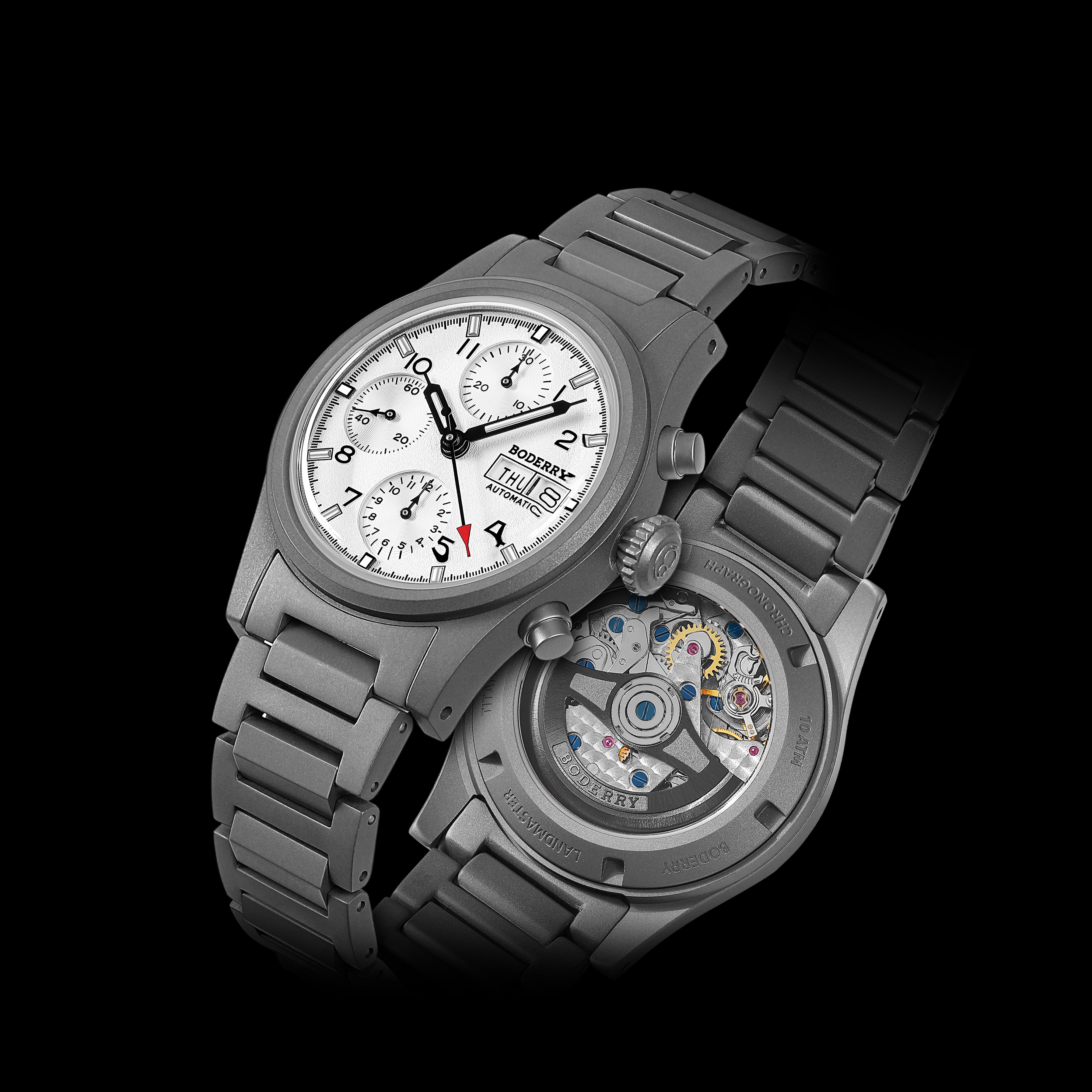 LANDMASTER Chronograph – Titanium Automatic Tritium Field Watch | White-bracelet