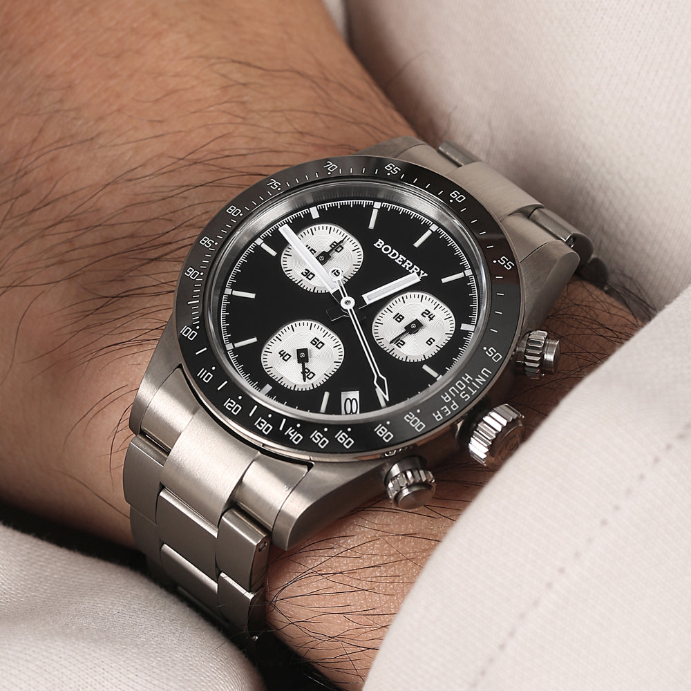 GOLDACE - 100M WR Titanium Mecha-Quartz Chronograph Watch | Black