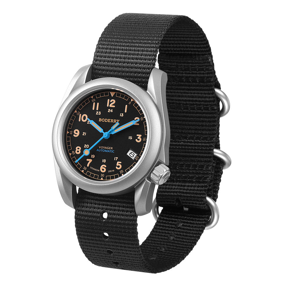 VOYAGER - 100M Waterproof Titanium Automatic Field Watch | Vintage Noir