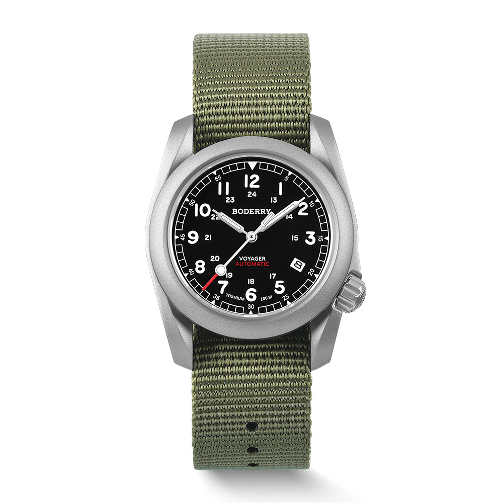 VOYAGER - 100M Waterproof Titanium Automatic Field Watch | Black/ArmyGreen