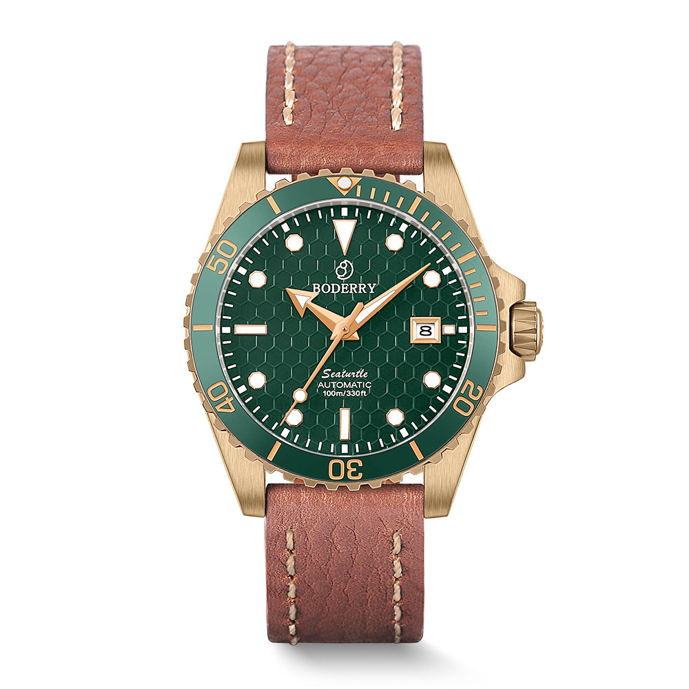 SEATURTLE.OCEAN(BRONZE) - Automatic Bronze Diver Watch | Turtle Green