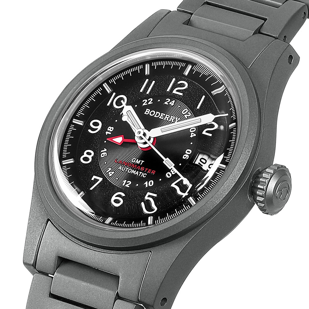 LANDMASTER GMT – Titanium Automatic Tritium Field Watch | Black-bracelet