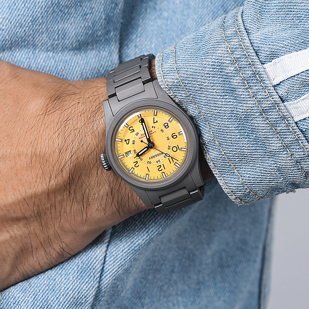 LANDMASTER GMT – Titanium Automatic Tritium Field Watch | Yellow-bracelet