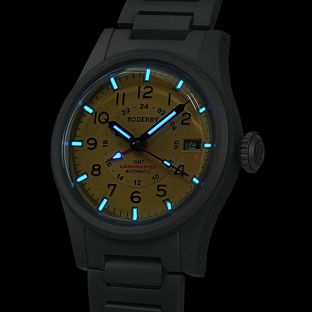 LANDMASTER GMT – Titanium Automatic Tritium Field Watch | Yellow-bracelet