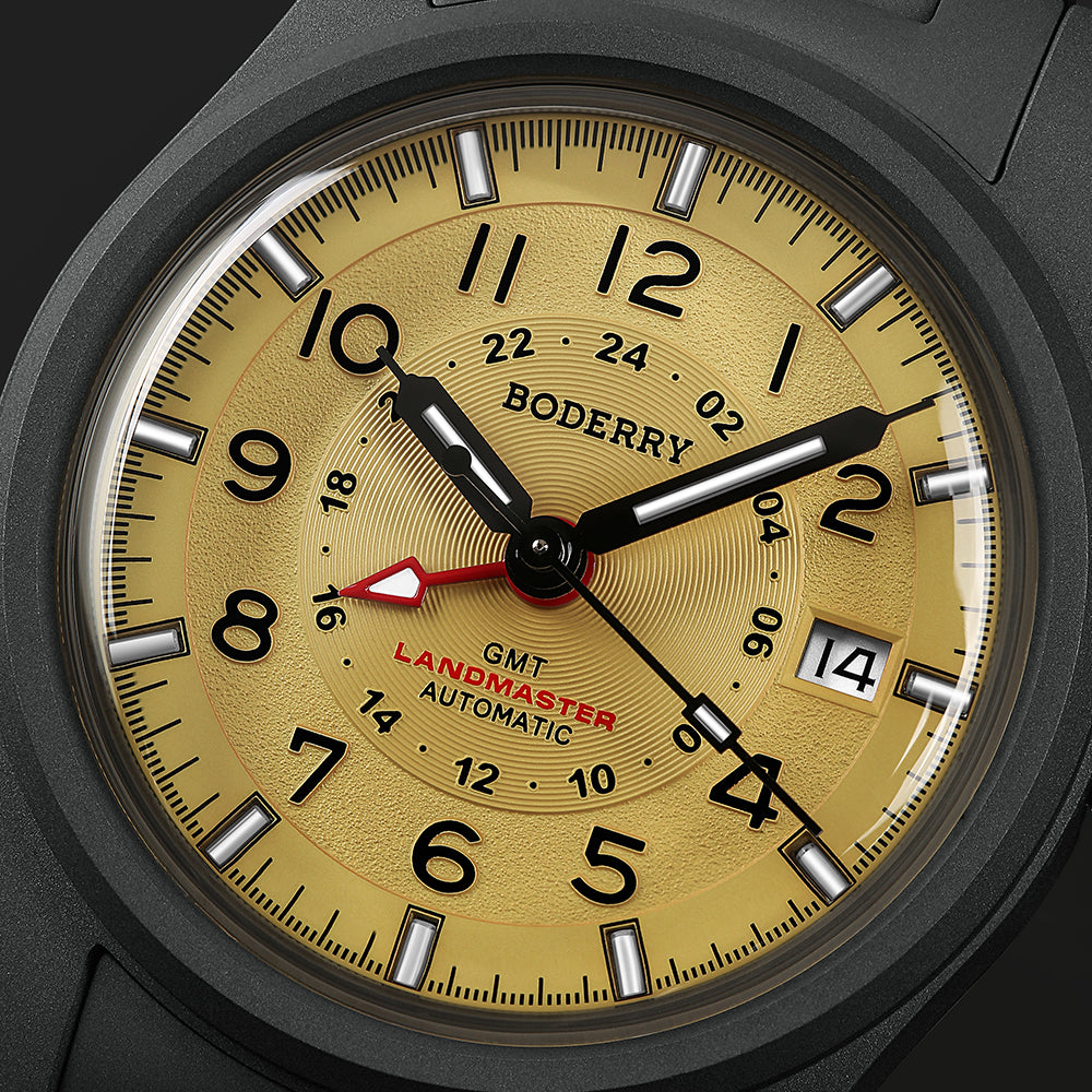 LANDMASTER GMT – Titanium Automatic Tritium Field Watch | Yellow-bracelet
