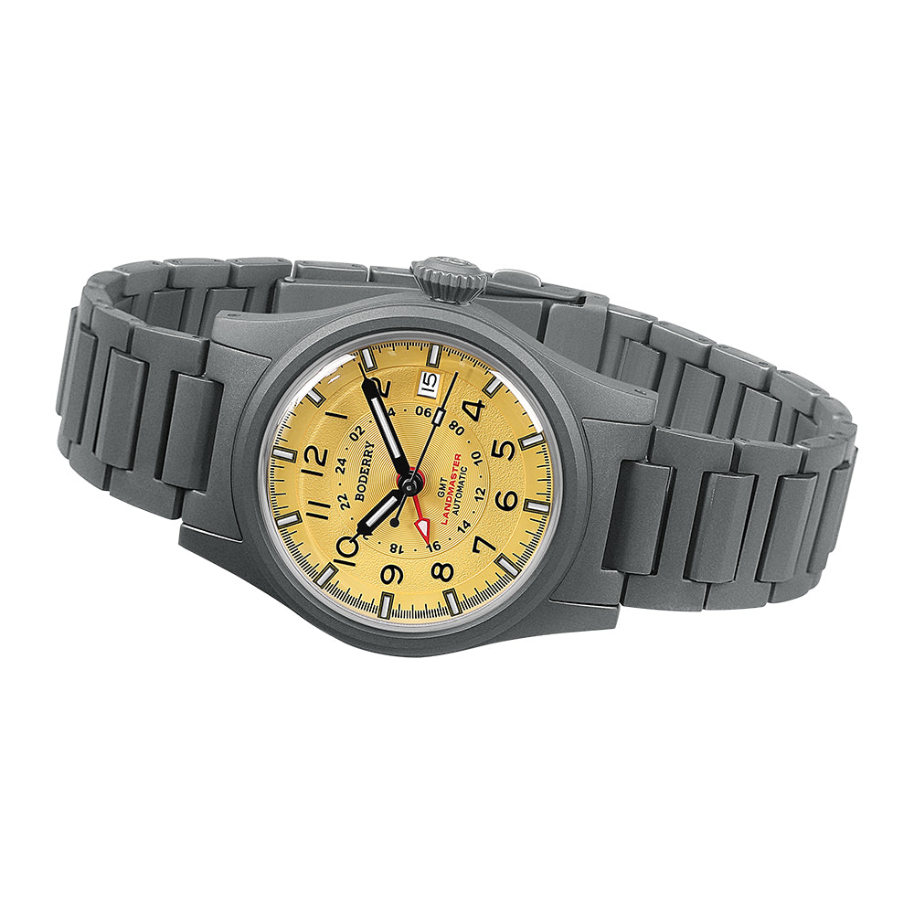 LANDMASTER GMT – Titanium Automatic Tritium Field Watch | Yellow-bracelet