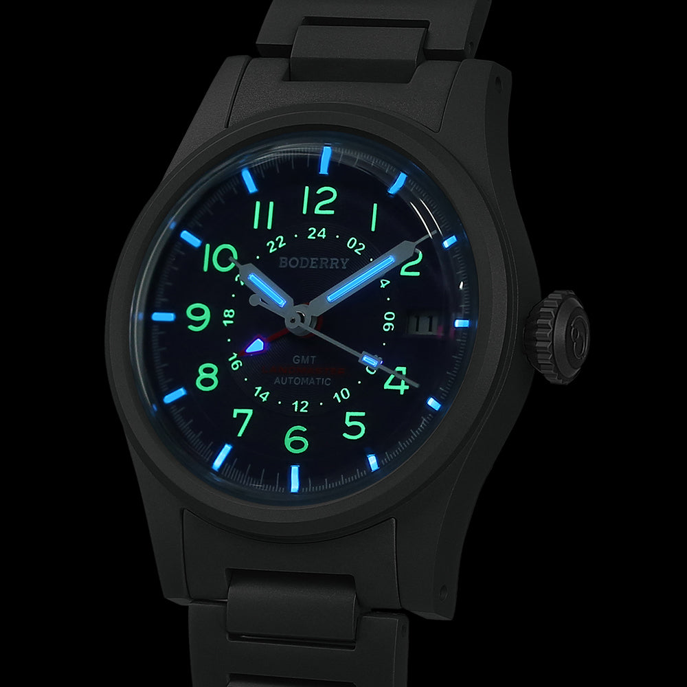 LANDMASTER GMT – Titanium Automatic Tritium Field Watch | Purple-bracelet