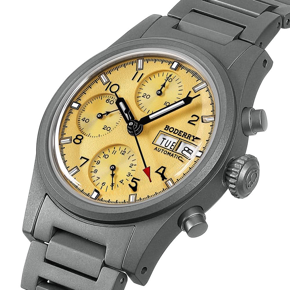 LANDMASTER Chronograph – Titanium Automatic Tritium Field Watch | Yellow-bracelet