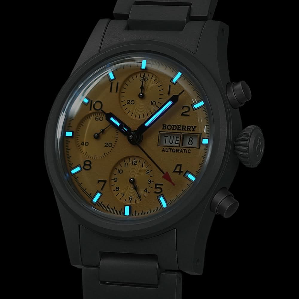 LANDMASTER Chronograph – Titanium Automatic Tritium Field Watch | Yellow-bracelet