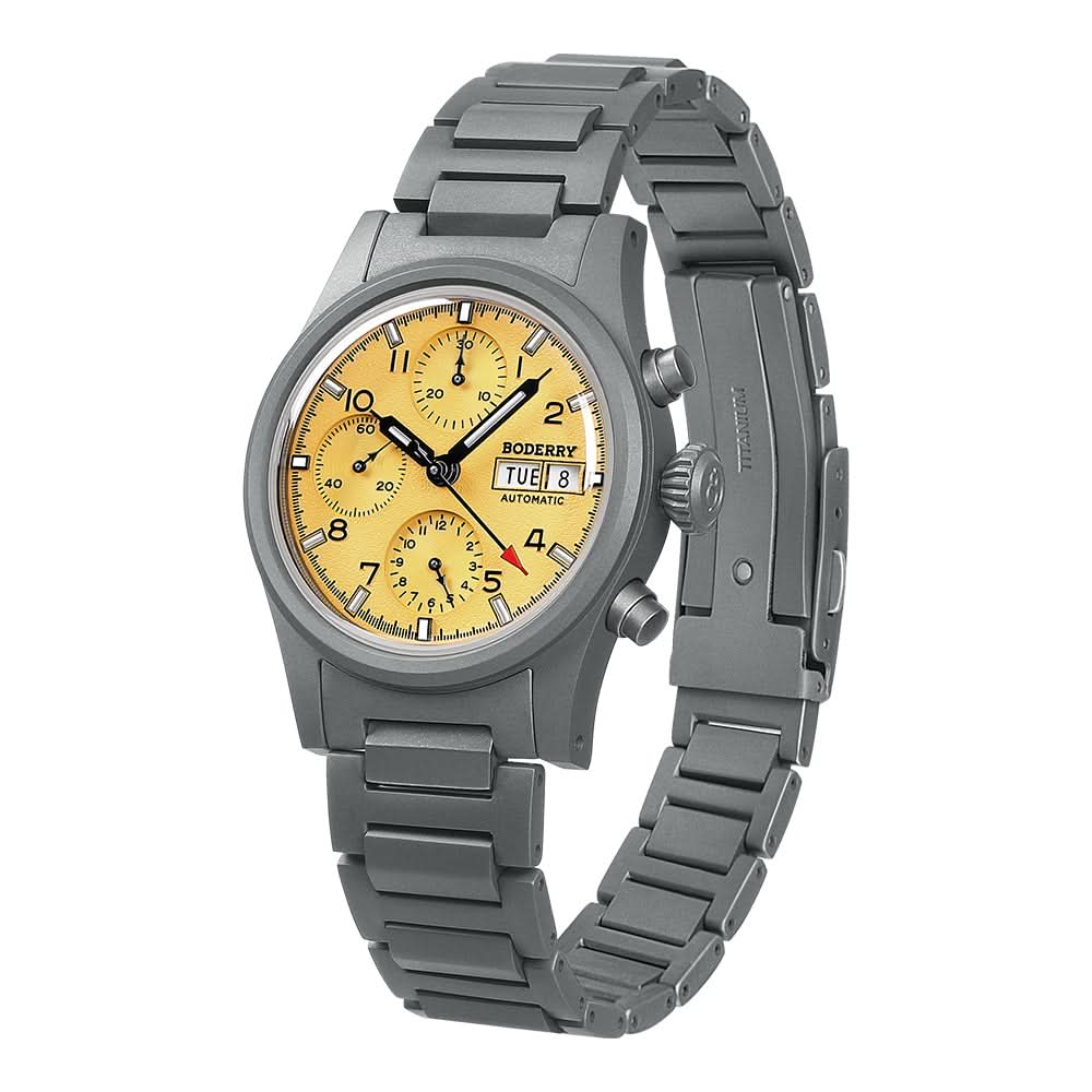LANDMASTER Chronograph – Titanium Automatic Tritium Field Watch | Yellow-bracelet
