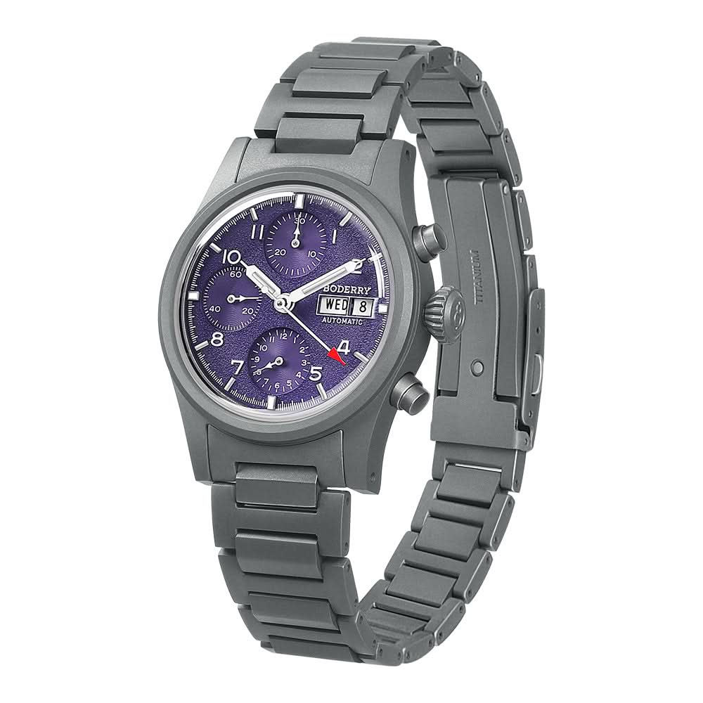 LANDMASTER Chronograph – Titanium Automatic Tritium Field Watch | Purple-bracelet