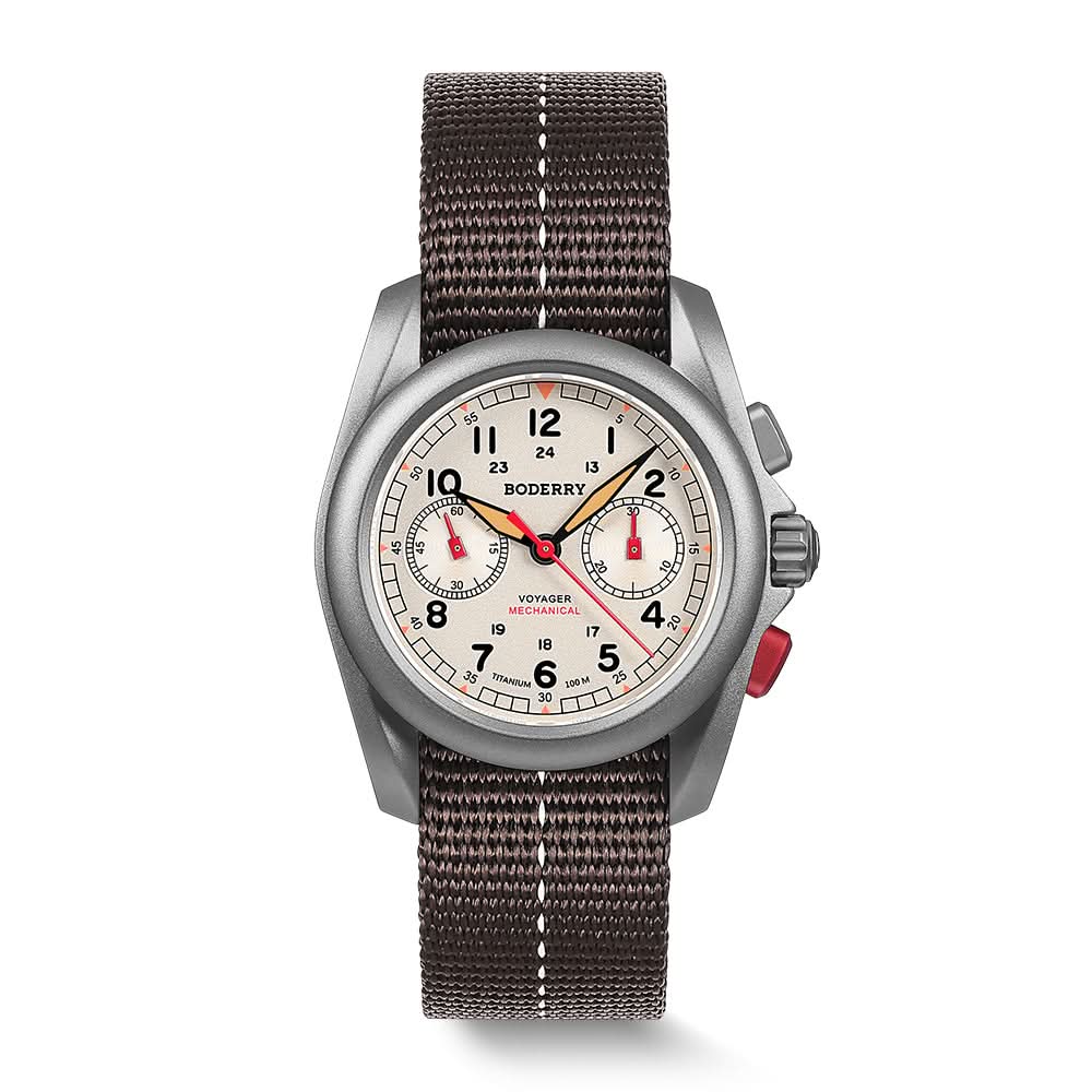 VOYAGER Chronograph - Titanium Mechanical Field Watch, 100M Water Resistant | Cream