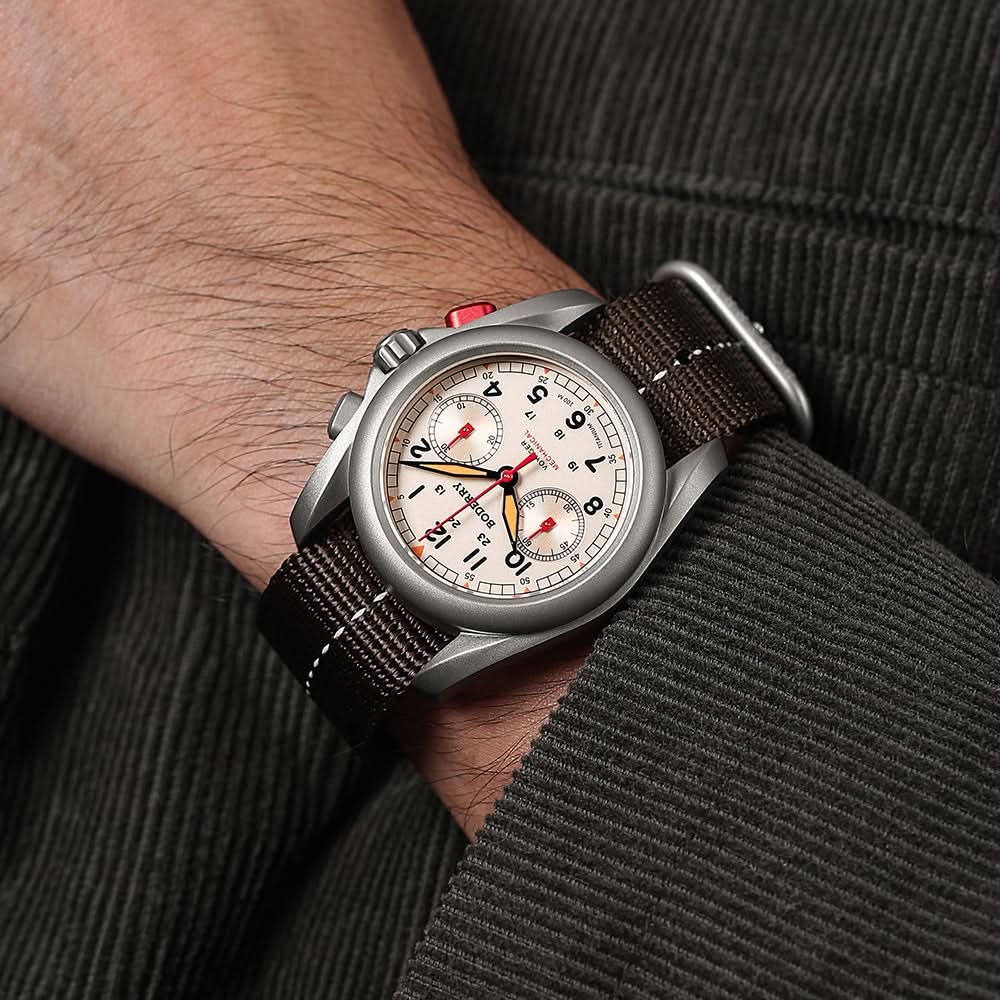 VOYAGER Chronograph - Titanium Mechanical Field Watch, 100M Water Resistant | Cream