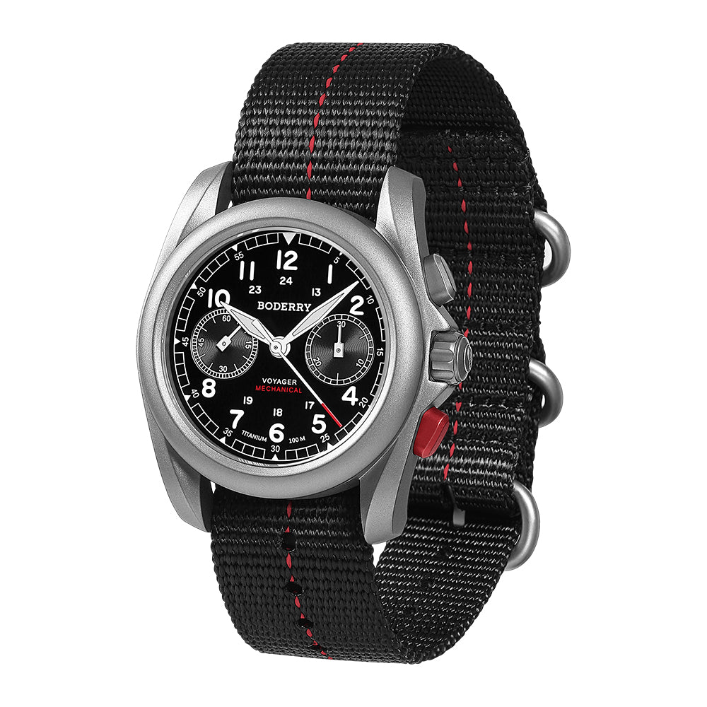 VOYAGER - ساعة ميدانية أوتوماتيكية من التيتانيوم مقاومة للماء 100 متر | أسود