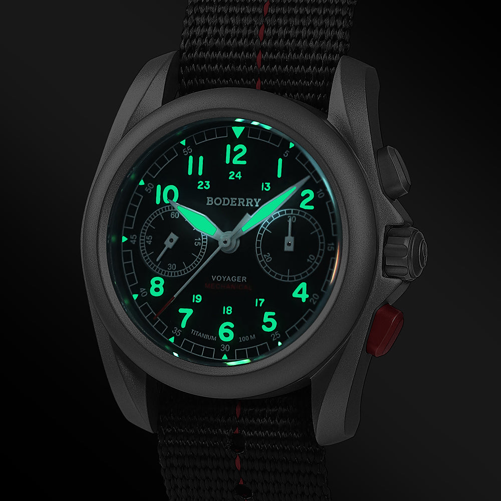 VOYAGER Chronograph - Titanium Mechanical Field Watch, 100M Water Resistant | Black
