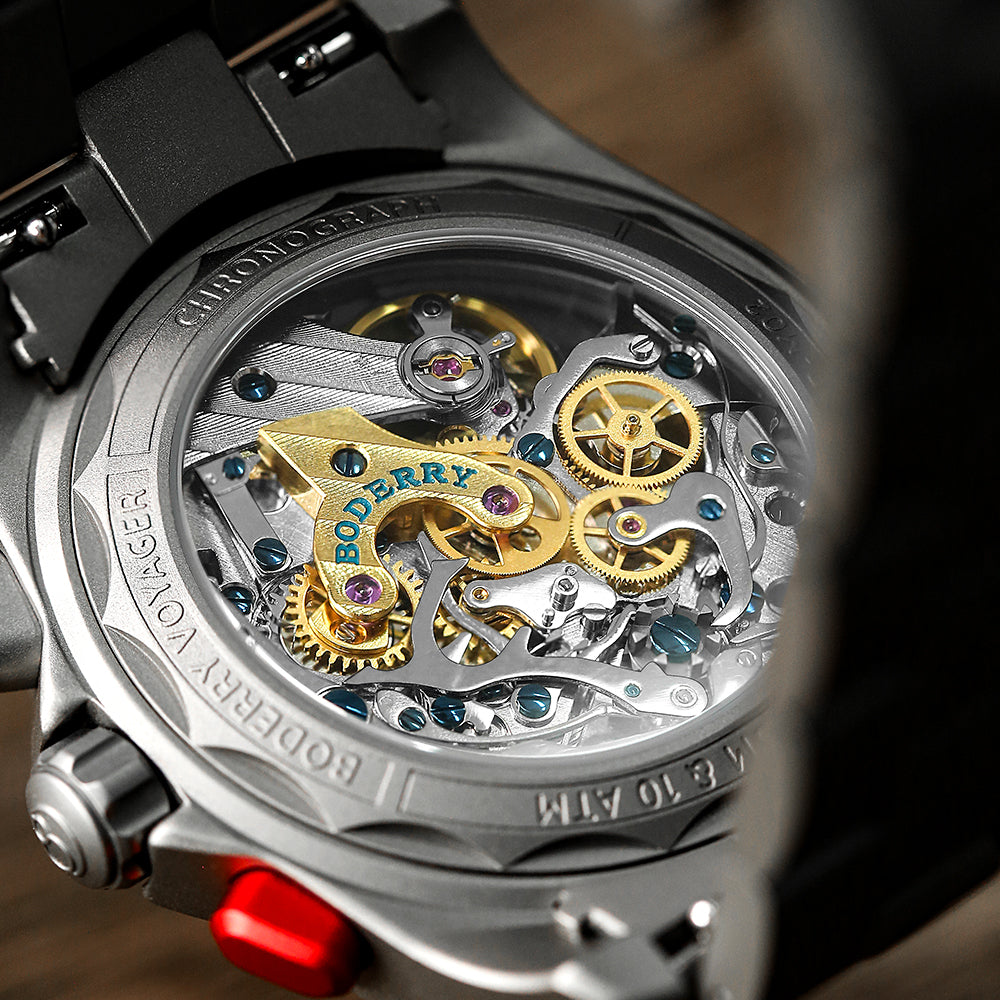 VOYAGER Chronograph - Titanium Mechanical Field Watch, 100M Water Resistant | Black/Bracelet