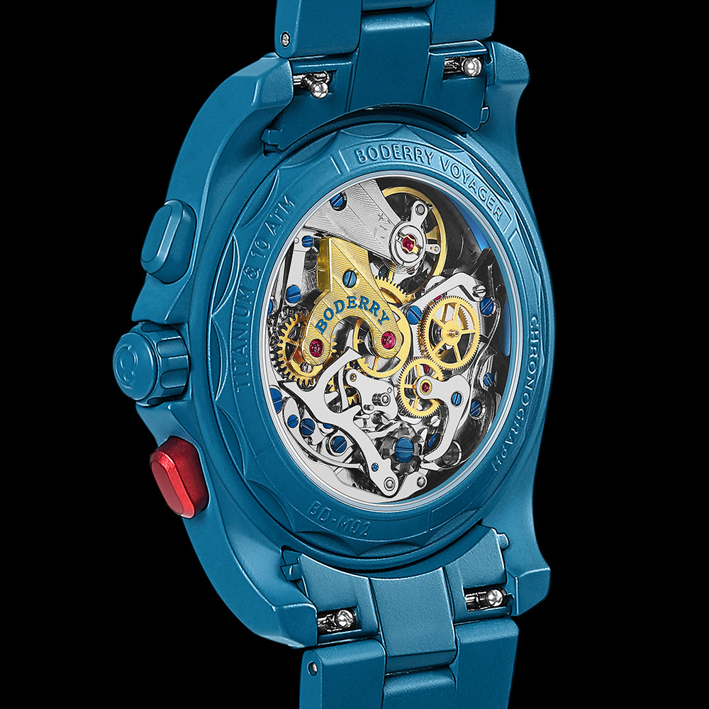 VOYAGER Chronograph - Titanium Mechanical Field Watch, 100M Water Resistant | Cerulean Blue/Bracelet