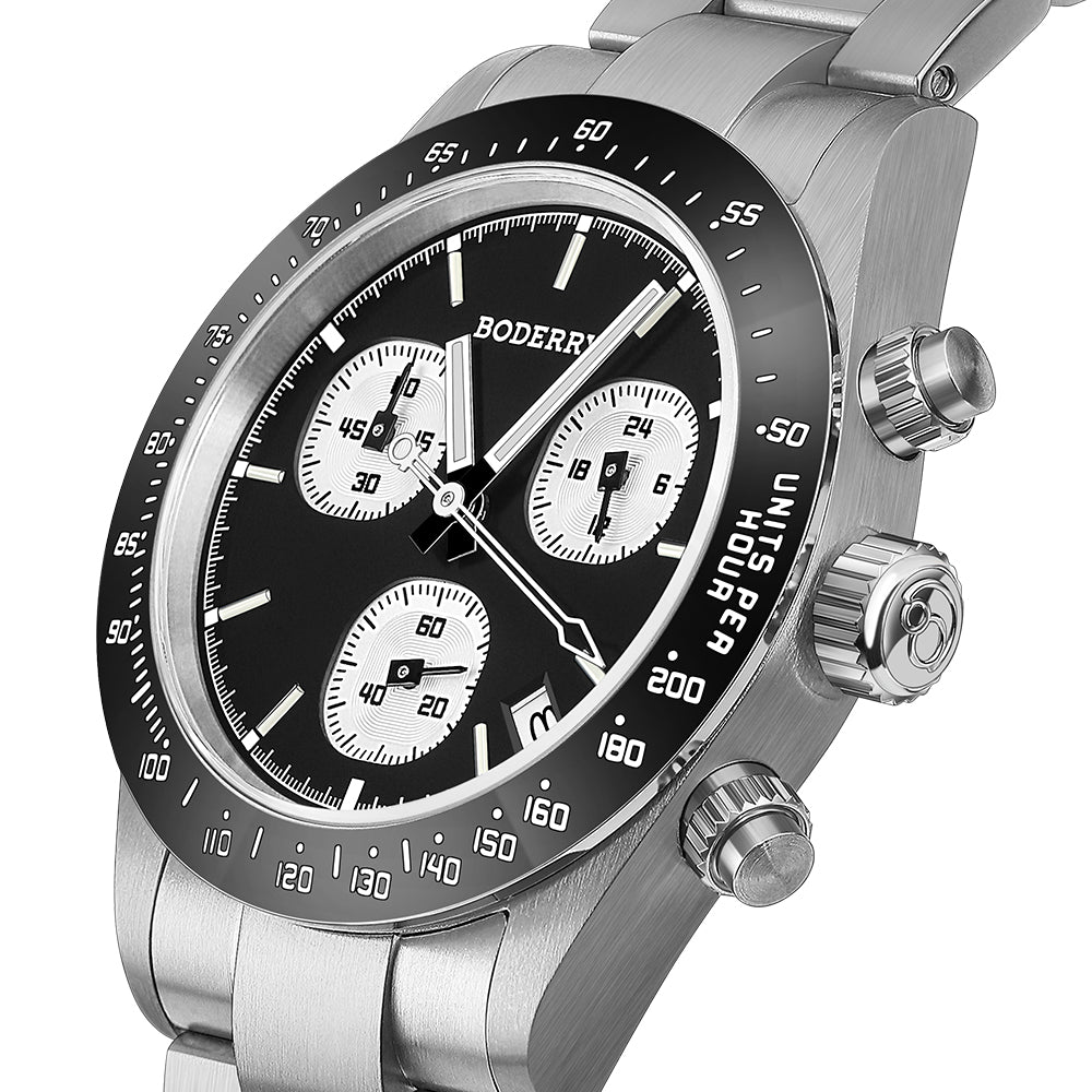 GOLDACE - 100M WR Titanium Mecha-Quartz Chronograph Watch | Black