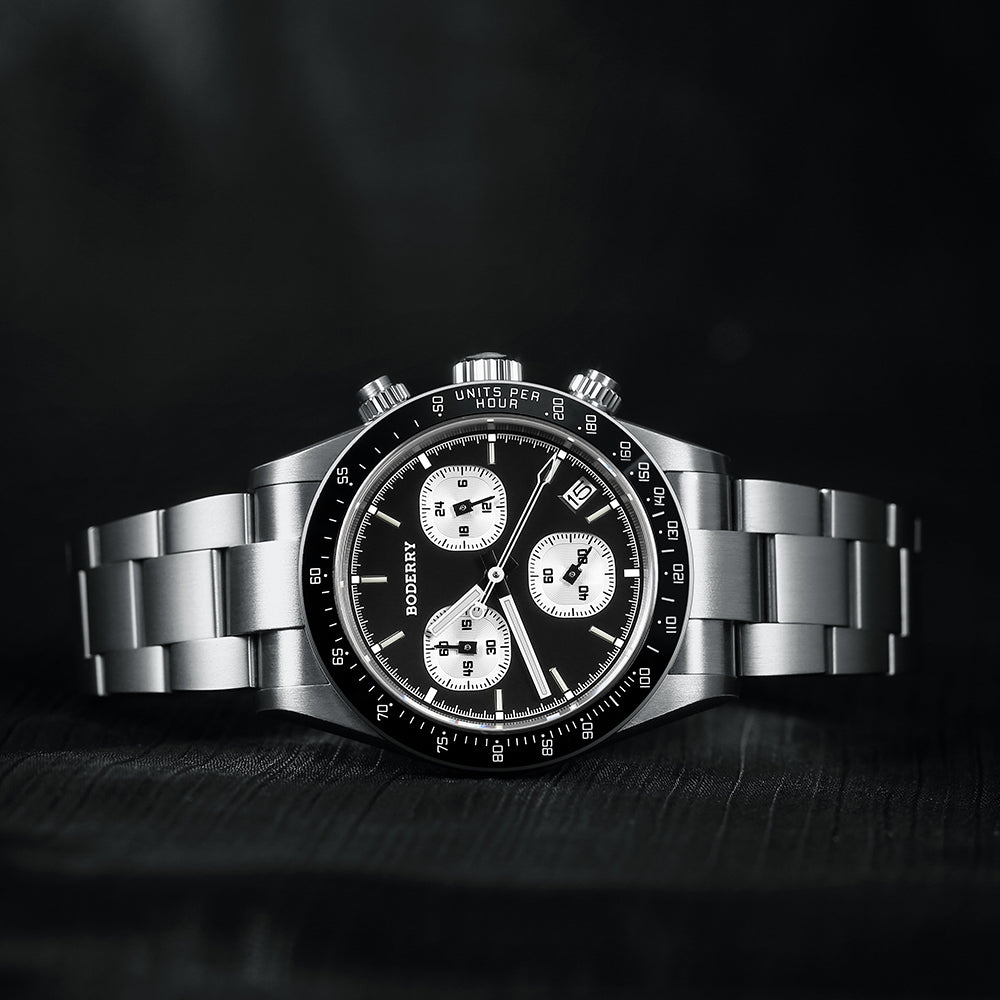 GOLDACE - 100M WR Titanium Mecha-Quartz Chronograph Watch | Black
