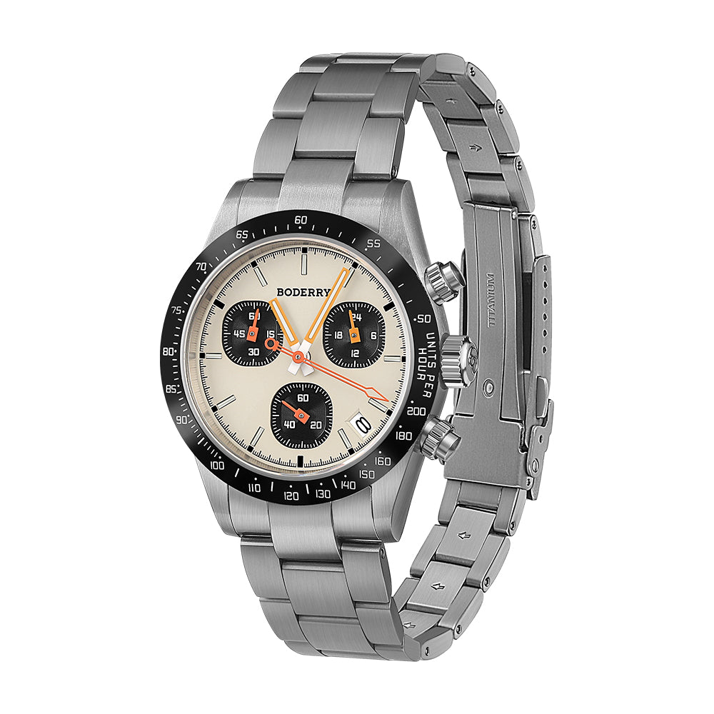 GOLDACE - 100M WR Titanium Mecha-Quartz Chronograph Watch | Cream