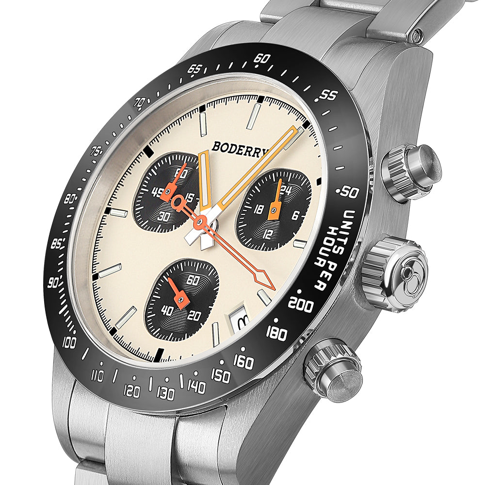 GOLDACE - 100M WR Titanium Mecha-Quartz Chronograph Watch | Cream