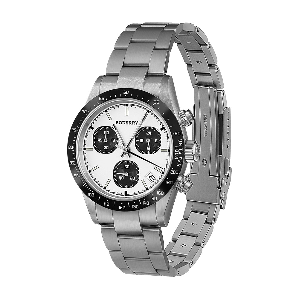 GOLDACE - 100M WR Titanium Mecha-Quartz Chronograph Watch | White