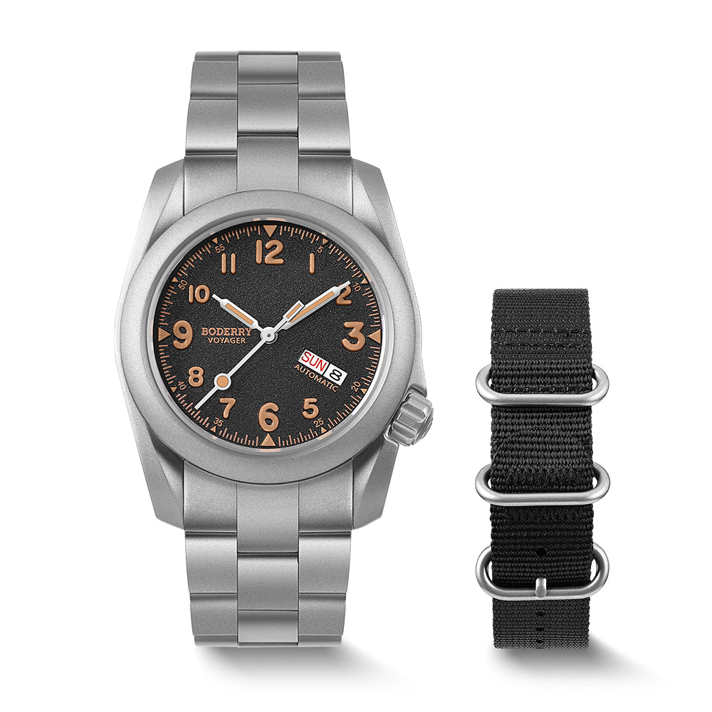VOYAGER - 100M Waterproof Titanium Automatic Field Watch | Volcanic Gray-bracelet