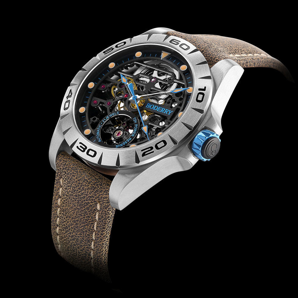 URBAN SKELETON(TITANIUM) Ver 2.0-Silver Hands - 3-Hand Hi-beat(28,800 bph) with 72 hrs Power-reserve Automatic Watch | Blue Dial