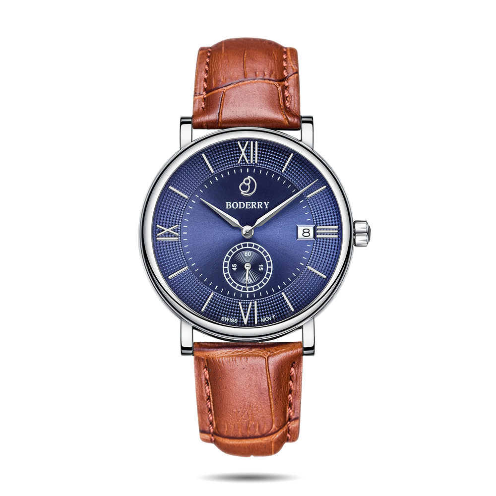 Mens Quartz(Swiss Movement) Watch | Silver/Blue Dial-Boderry Elegant Boderry Watches