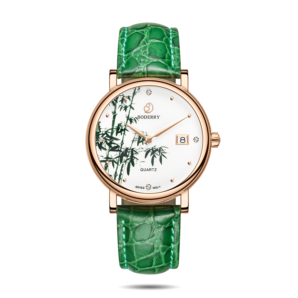 Womens Watch | Bamboo/Gold Case Watch-Boderry Flower Boderry Watches