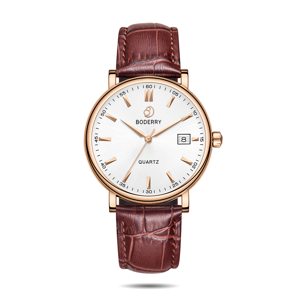 Mens Quartz(Swiss Movement) Watch | 40mm Case with Brown Strap-Boderry Classic Boderry Watches