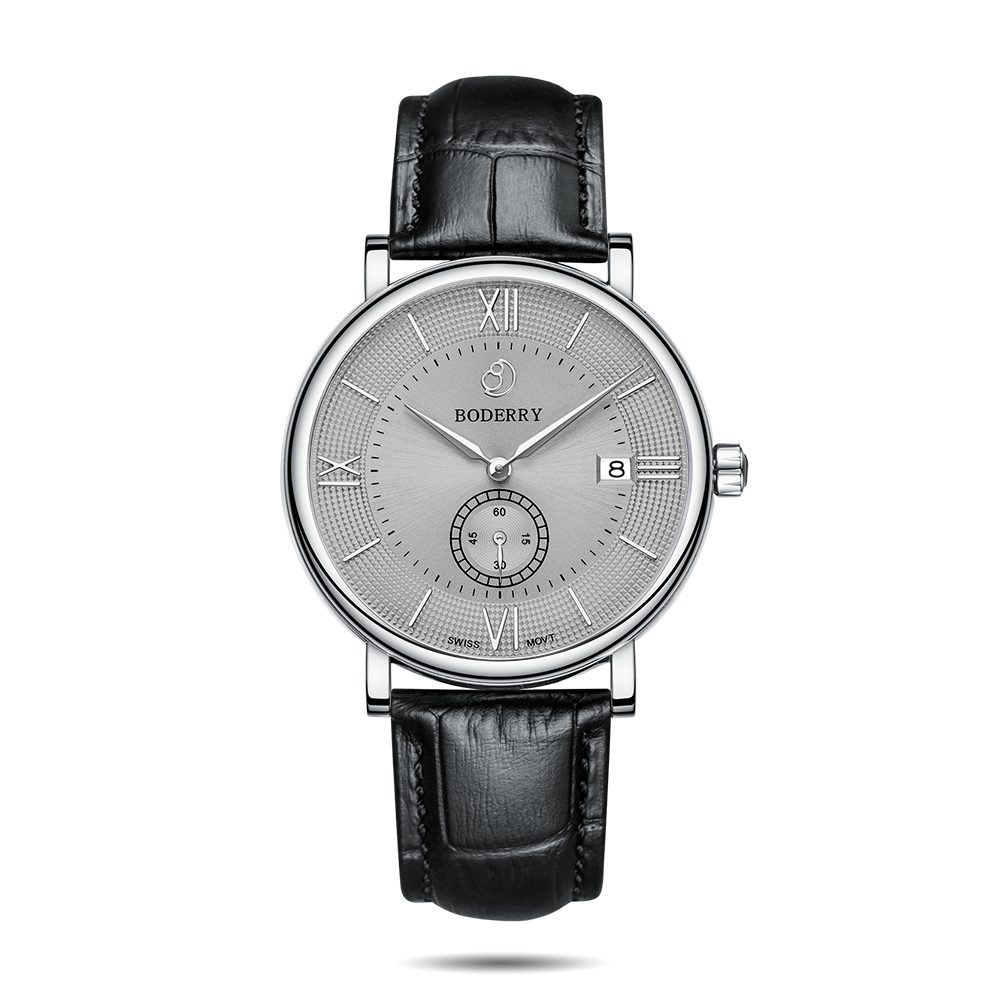 Mens Quartz(Swiss Movement) Watch | Silver/Grey Dial -Boderry Elegant Boderry Watches