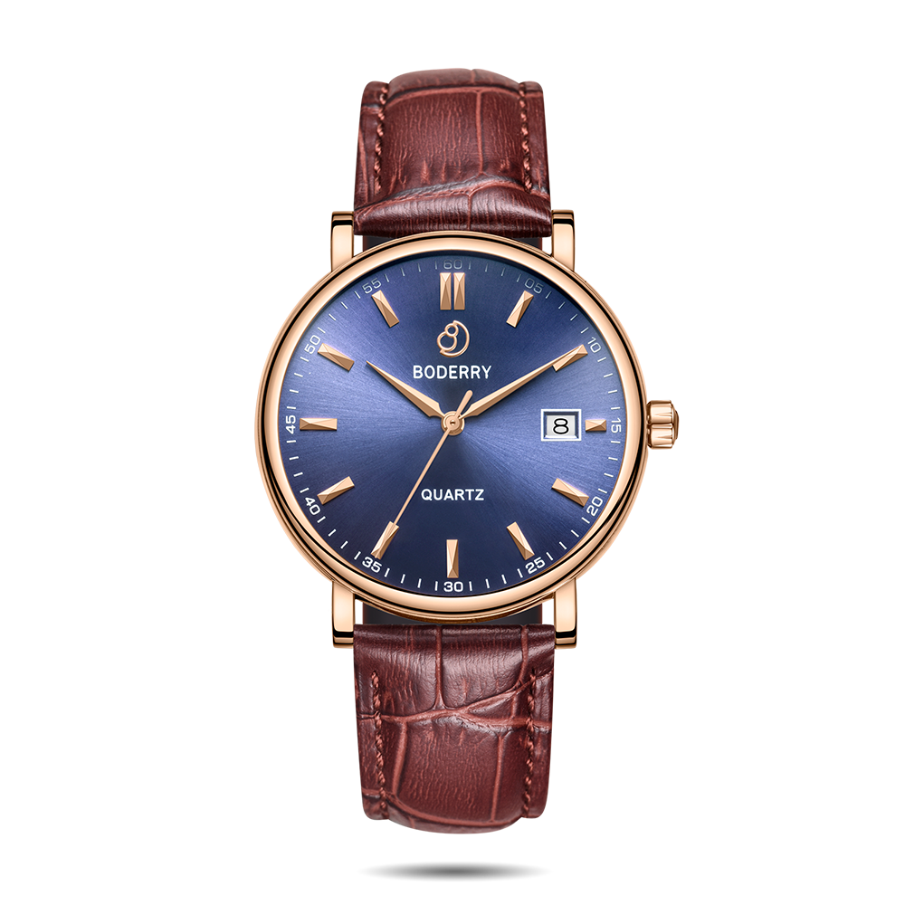 Mens Quartz(Swiss Movement) Watch | 40mm Case with Brown Strap-Boderry Classic Boderry Watches