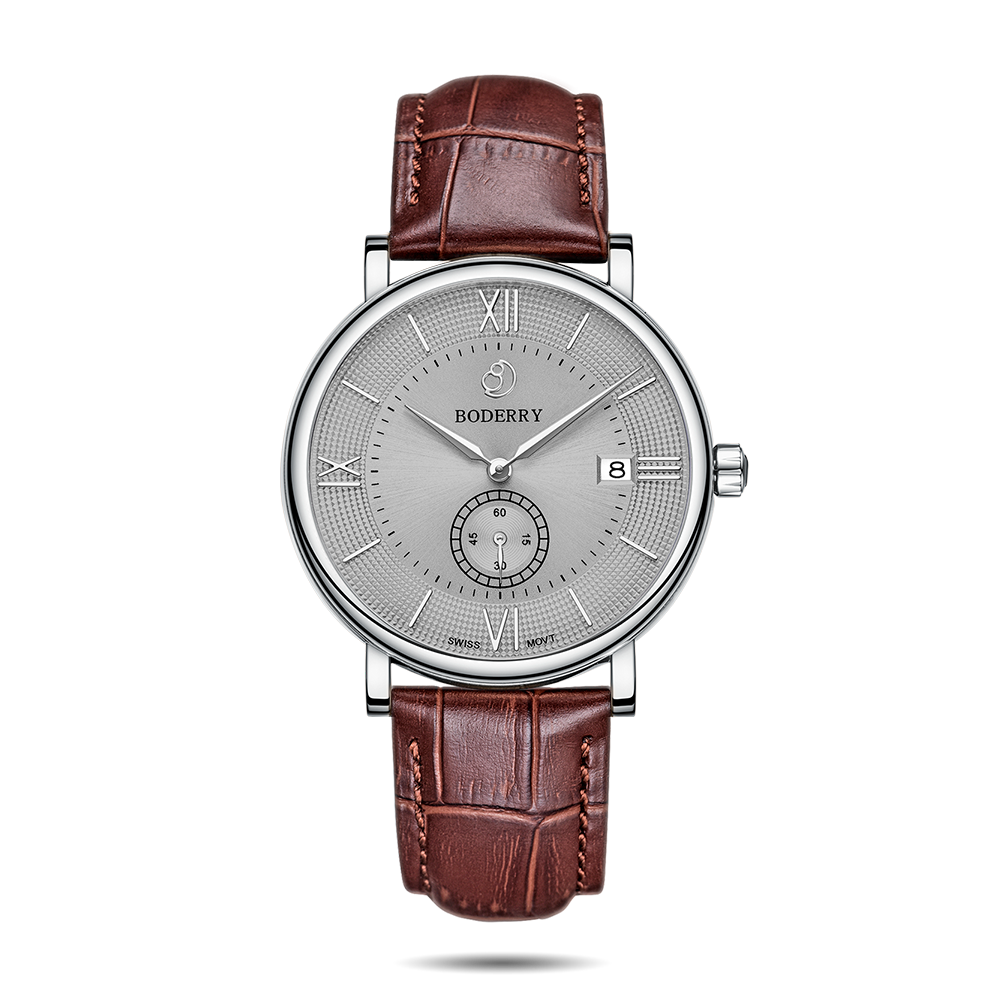 Mens Quartz(Swiss Movement) Watch | Silver/Grey Dial -Boderry Elegant Boderry Watches