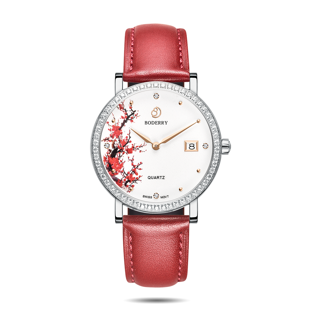 Womens Watch | Plum Blossom/Silver Case Watch - Boderry Watches