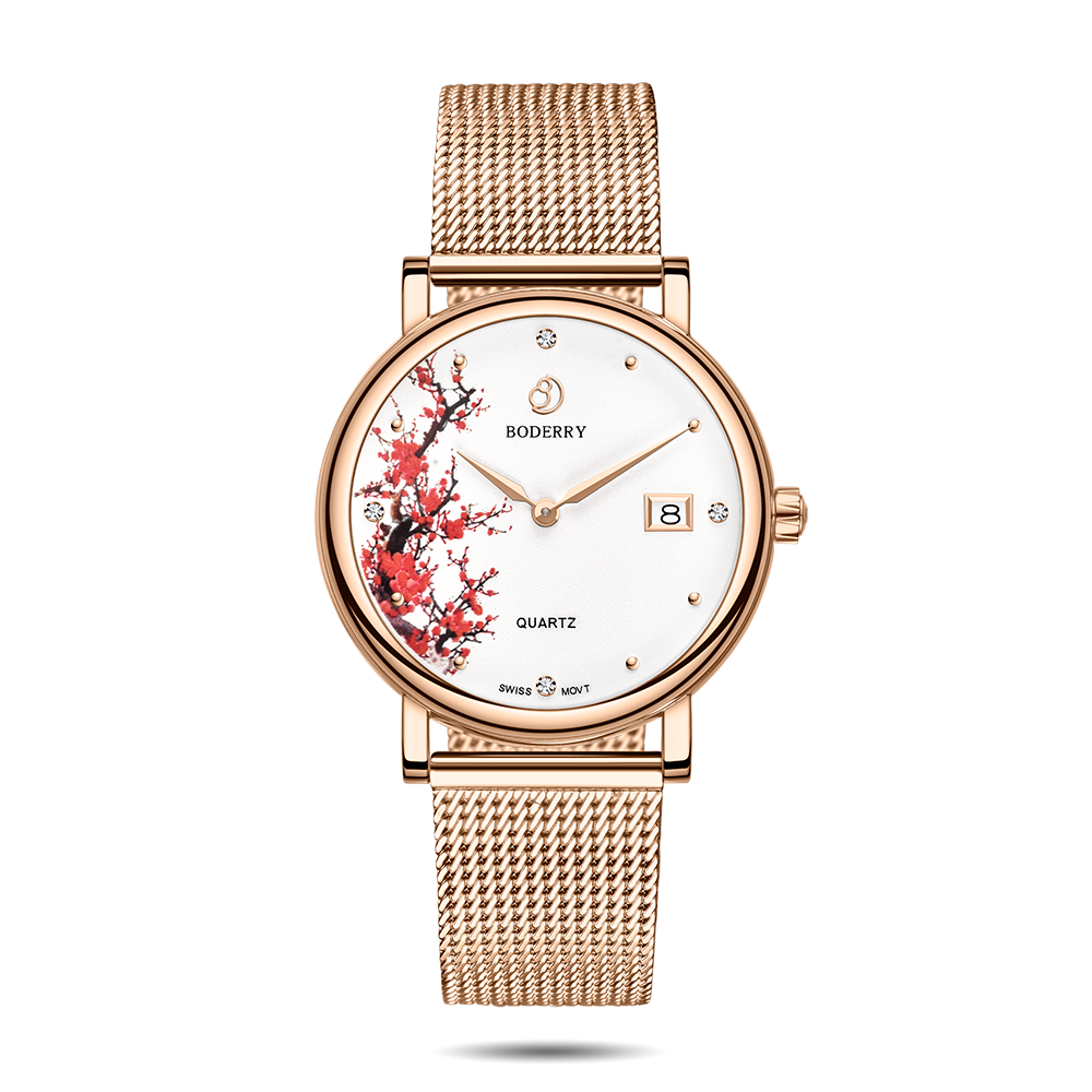 Women Watch | Plum Blossom Mesh Gold Watch-Boderry Flower Boderry Watches