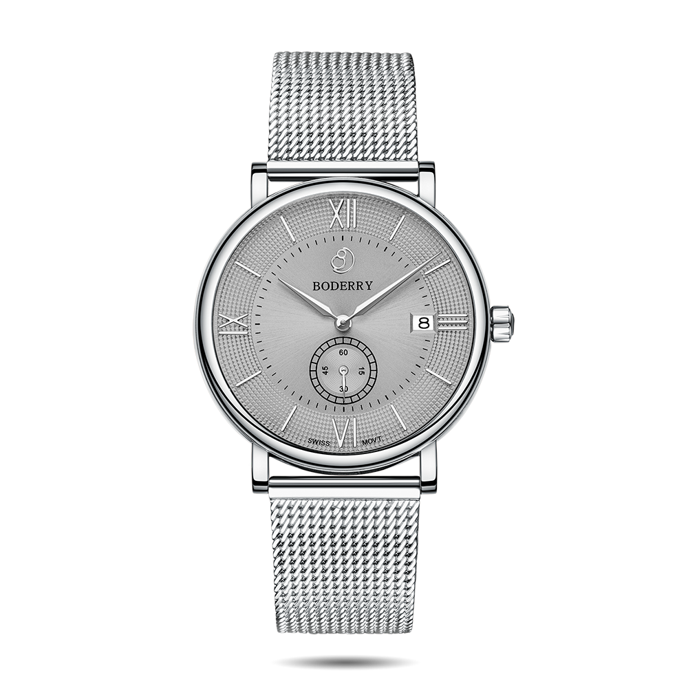 Mens Quartz(Swiss Movement) Watch | Silver/Grey Dial -Boderry Elegant Boderry Watches