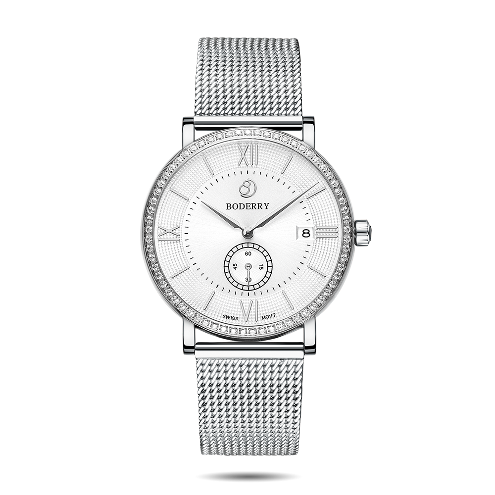 Mens Quartz(Swiss Movement) Watch | Silver/Mesh Straps-Boderry Elegant II Boderry Watches