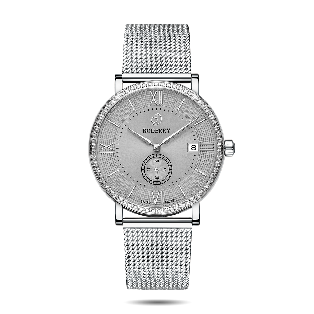 Mens Quartz(Swiss Movement) Watch | Silver/Mesh Straps-Boderry Elegant II Boderry Watches